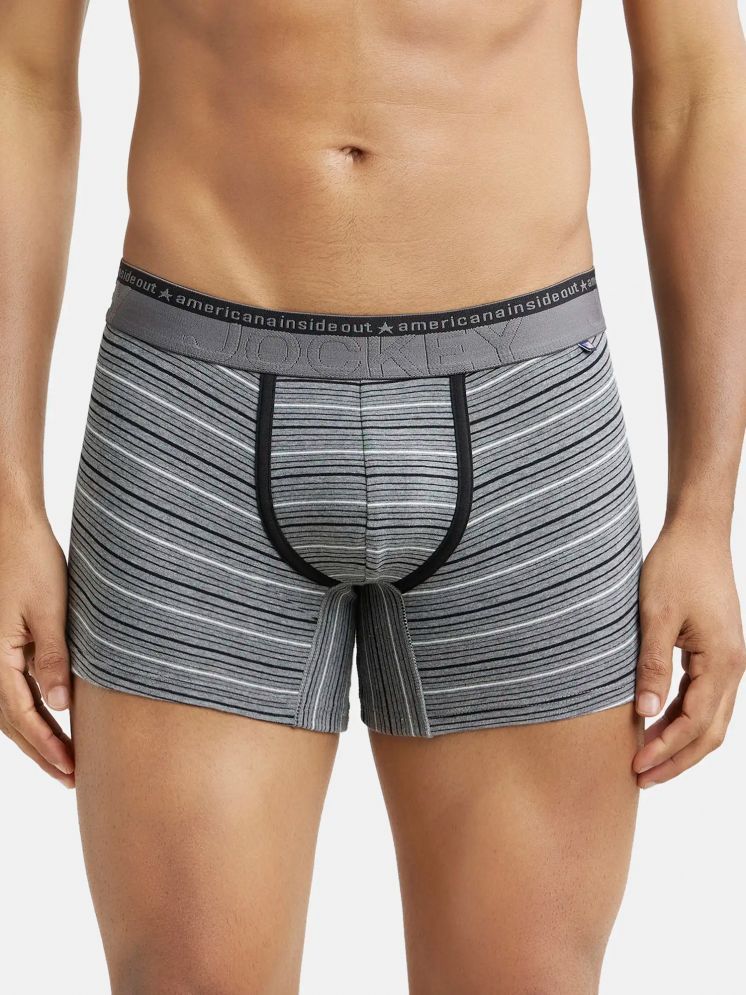     			Jockey US68 Men Super Combed Cotton Elastane Stripe Trunk with Ultrasoft Waistband-Mid Grey Melange