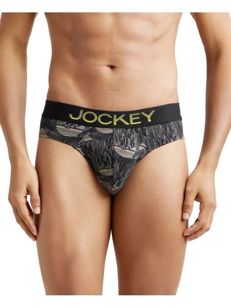     			Jockey FP22 Men Super Combed Cotton Elastane Stretch Printed Brief - Black & Empire Yellow