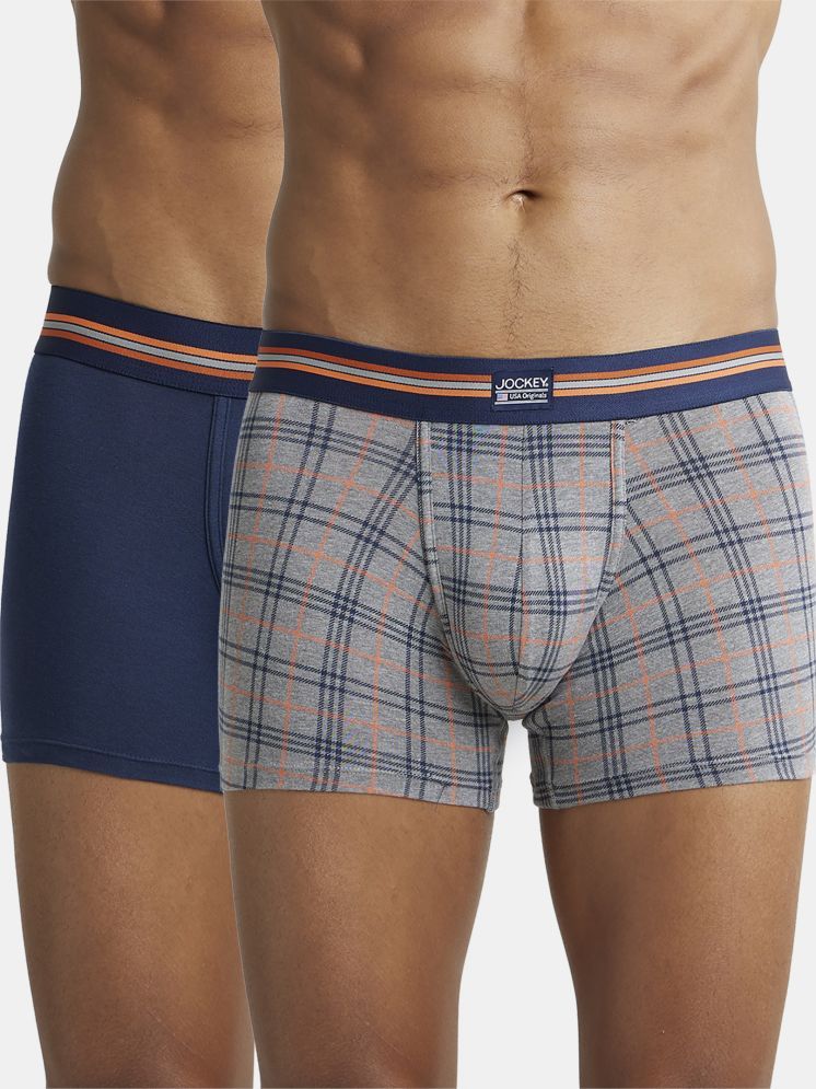     			Jockey UI21 Men Super Combed Cotton Elastane Stretch Trunk - Navy Print (Pack of 2)