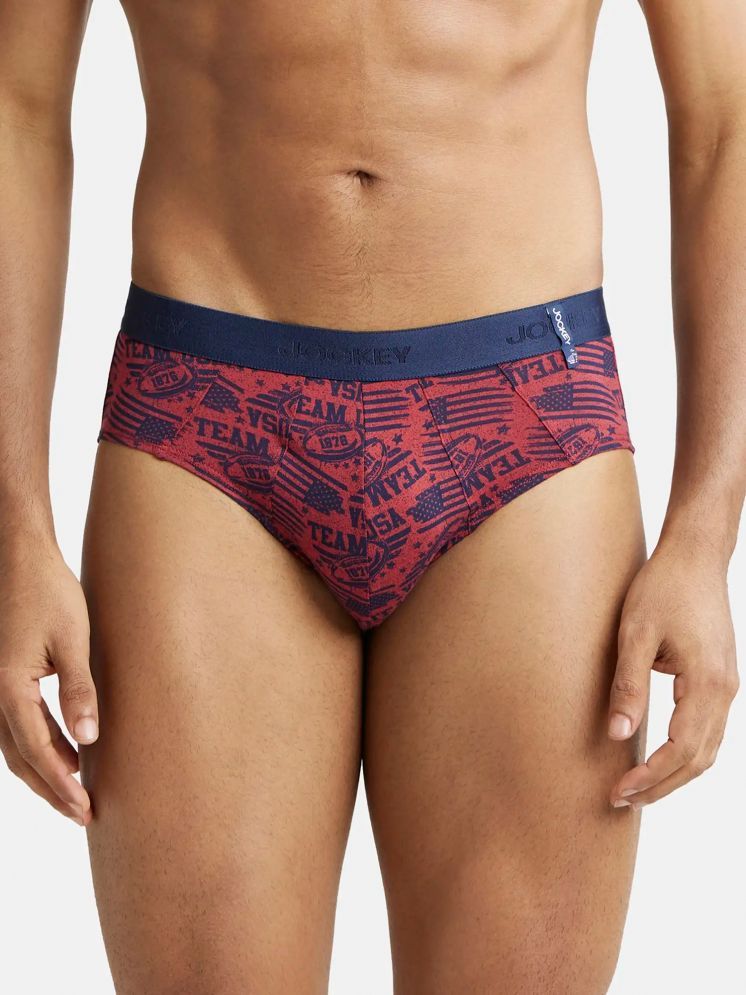     			Jockey US52 Men Super Combed Cotton Printed Brief - Brick Red