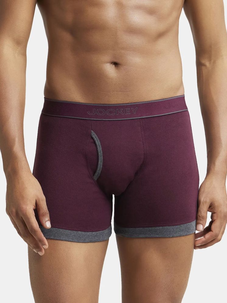     			Jockey 1017 Men Super Combed Cotton Rib Solid Boxer Brief - Black & Wine Tasting