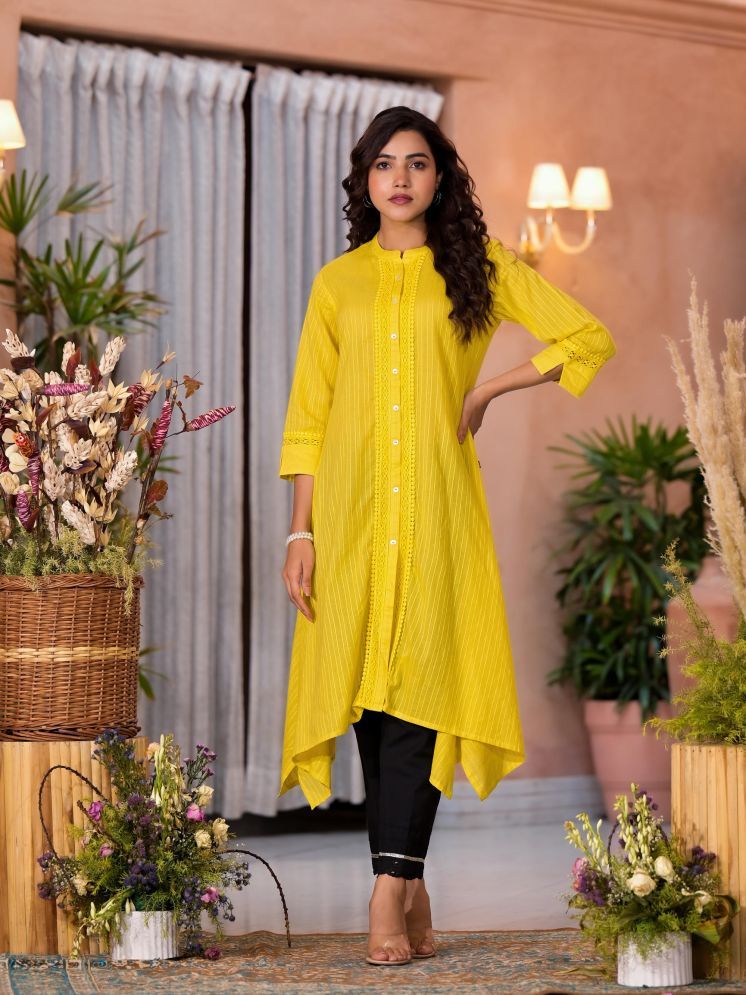     			Juniper Cotton Self Design A-line Women's Kurti - Yellow ( Pack of 1 )