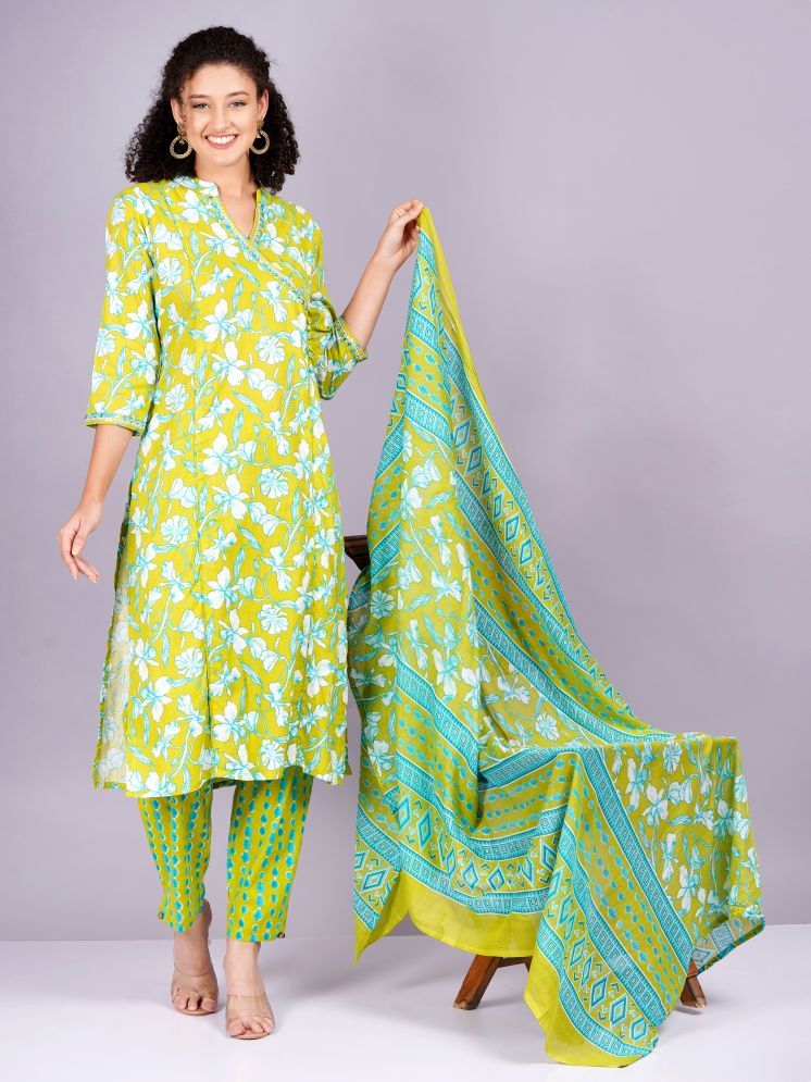     			Jyoti Cotton Blend Printed Kurti With Pants Women's Stitched Salwar Suit - Green ( Pack of 1 )