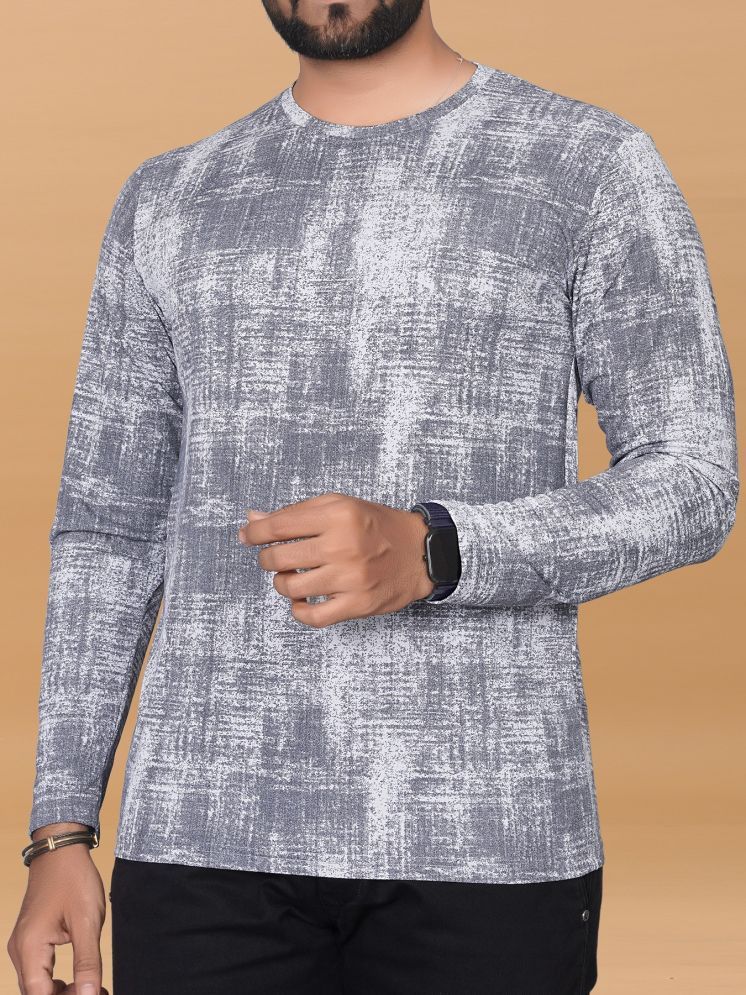     			KAJARU Polyester Regular Fit Printed Full Sleeves Men's Round T-Shirt - Grey ( Pack of 1 )