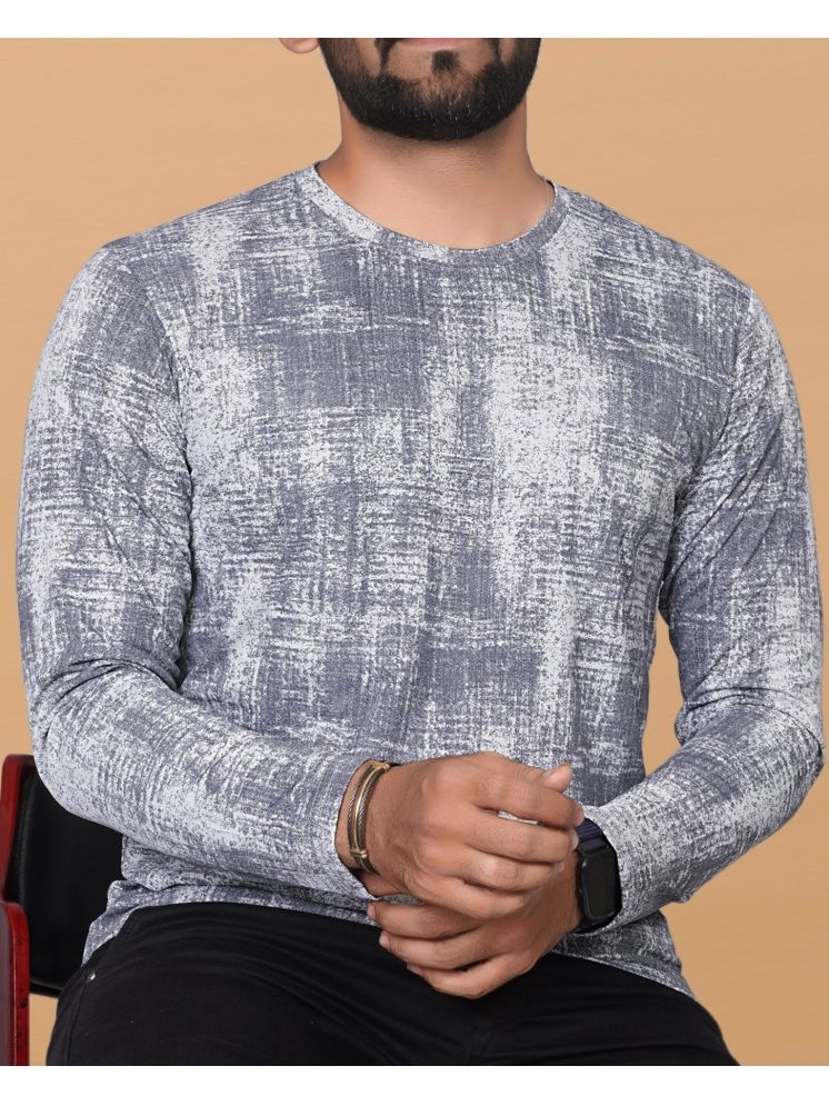     			KAJARU Polyester Regular Fit Printed Full Sleeves Men's Round T-Shirt - Grey ( Pack of 1 )