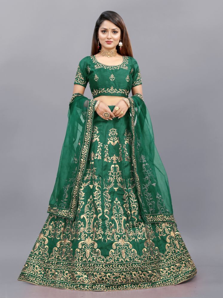     			Lady Shopi Green Bangalore Silk Unstitched Unstitched Lehenga Single