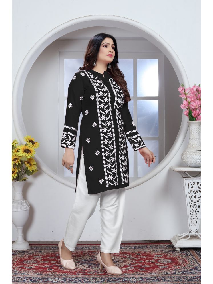     			Lady Shopi Rayon Embroidered Straight Women's Kurti - Black ( Pack of 1 )