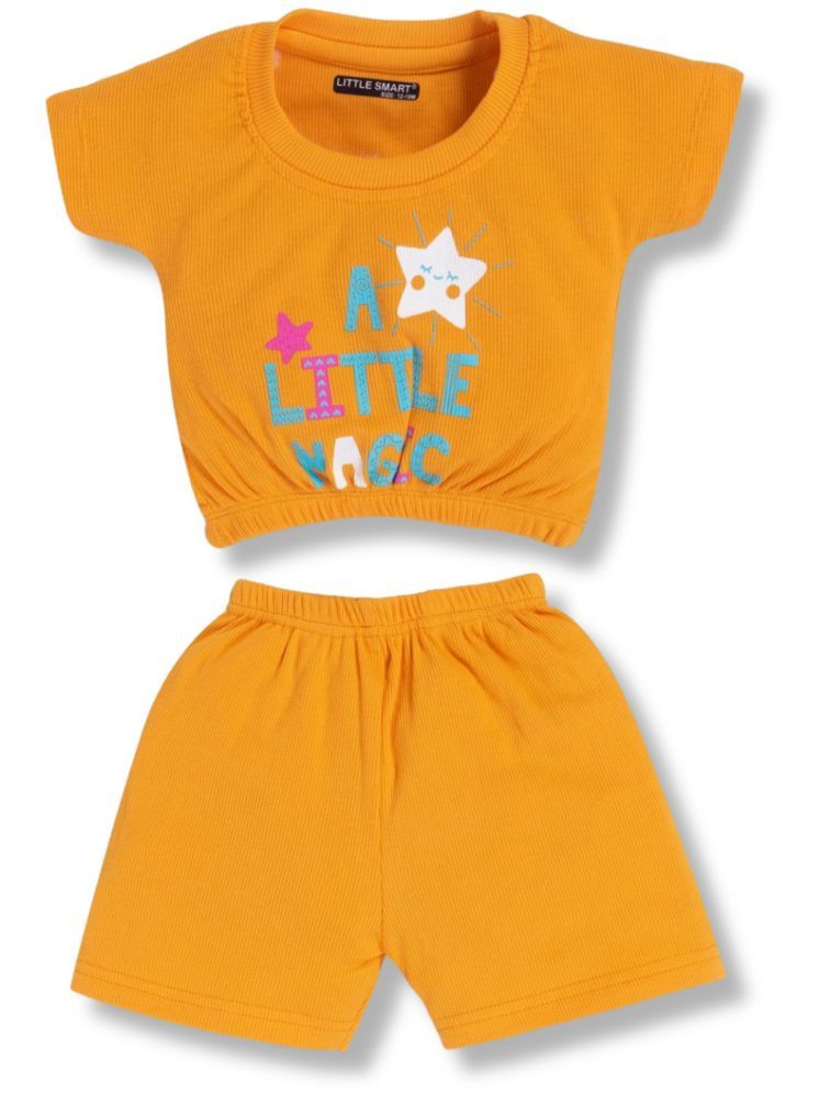     			Little Smart Yellow Cotton Baby Girl Top & Shorts ( Pack of 1 )