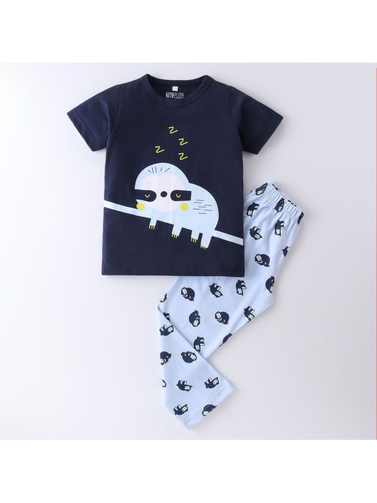     			Nite Flite Pack of 1 Boys 100% Cotton Nightsuit Set ( Navy Blue )