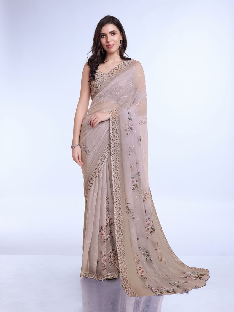     			Rekha Maniyar Chiffon Printed Saree With Blouse Piece - Cream ( Pack of 1 )