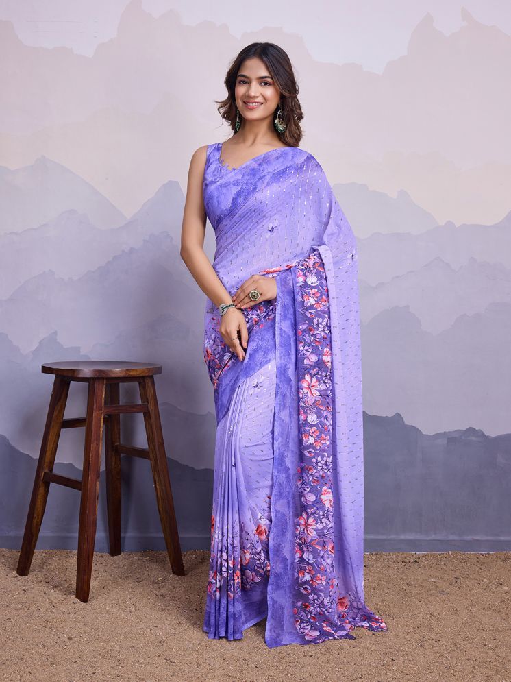     			Rekha Maniyar Chiffon Printed Saree With Blouse Piece - Purple ( Pack of 1 )