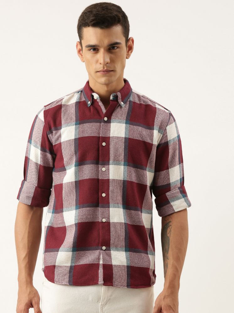     			roller fashions 100% Cotton Slim Fit Checks Rollup Sleeves Men's Casual Shirt - Maroon ( Pack of 1 )