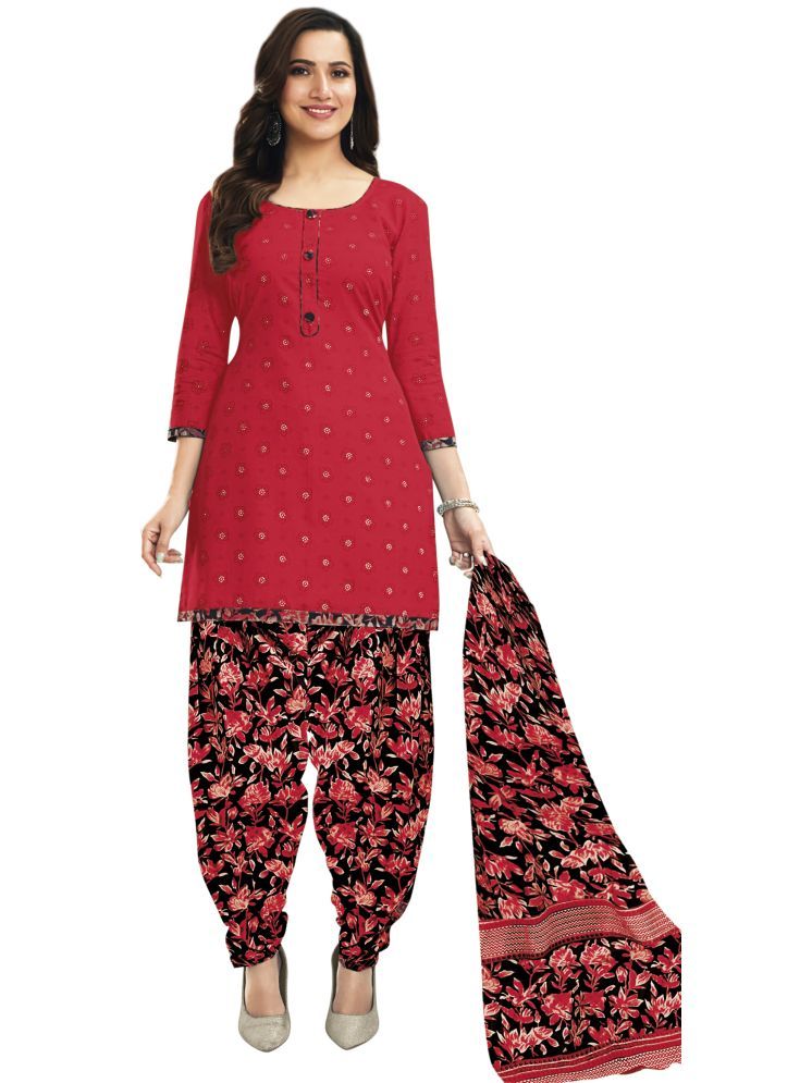     			shree jeenmata collection Cotton Printed Kurti With Patiala Women's Stitched Salwar Suit - Red ( Pack of 1 )