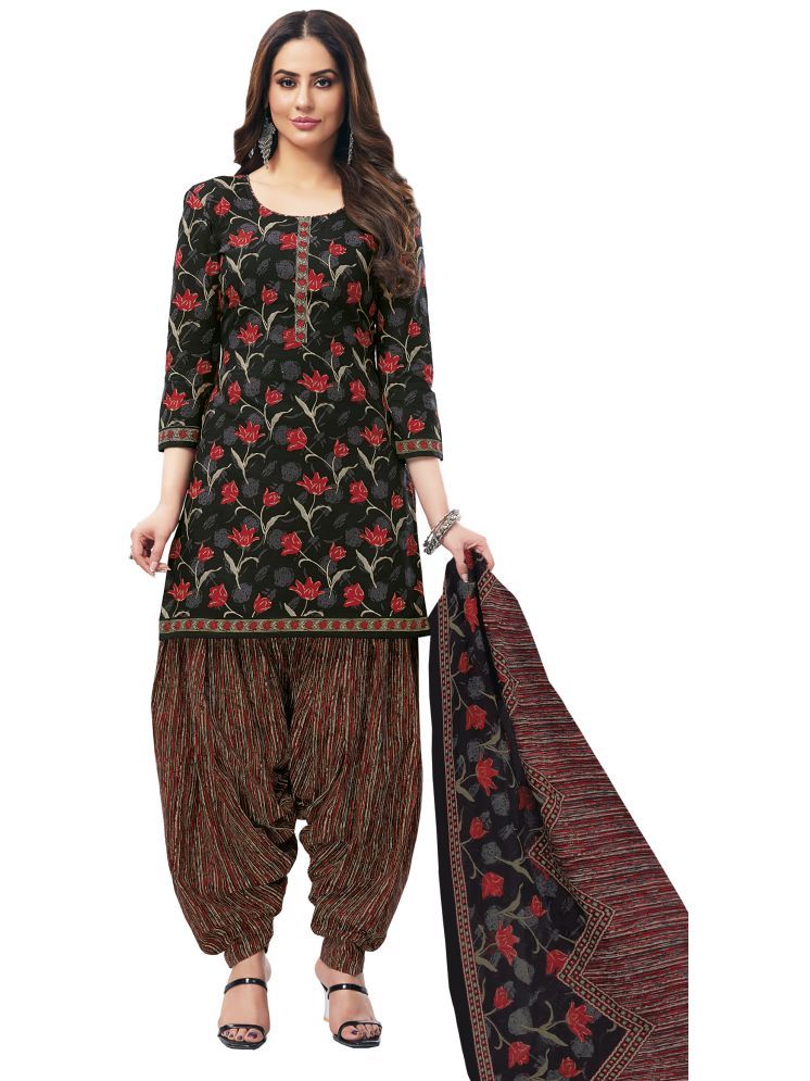     			shree jeenmata collection Cotton Printed Kurti With Patiala Women's Stitched Salwar Suit - Black ( Pack of 1 )