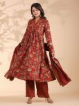 Vbuyz Cotton Printed Kurti With Palazzo Women's Stitched Salwar Suit - Red ( Pack of 1 )