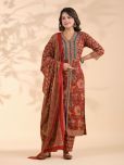 Vbuyz Cotton Printed Kurti With Palazzo Women's Stitched Salwar Suit - Red ( Pack of 1 )