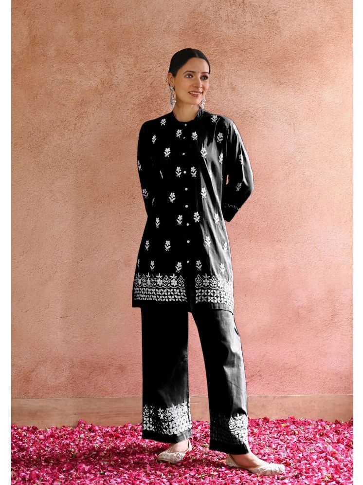     			A TO Z CART Rayon Embroidered Kurti With Palazzo Women's Stitched Salwar Suit - Black ( Pack of 1 )