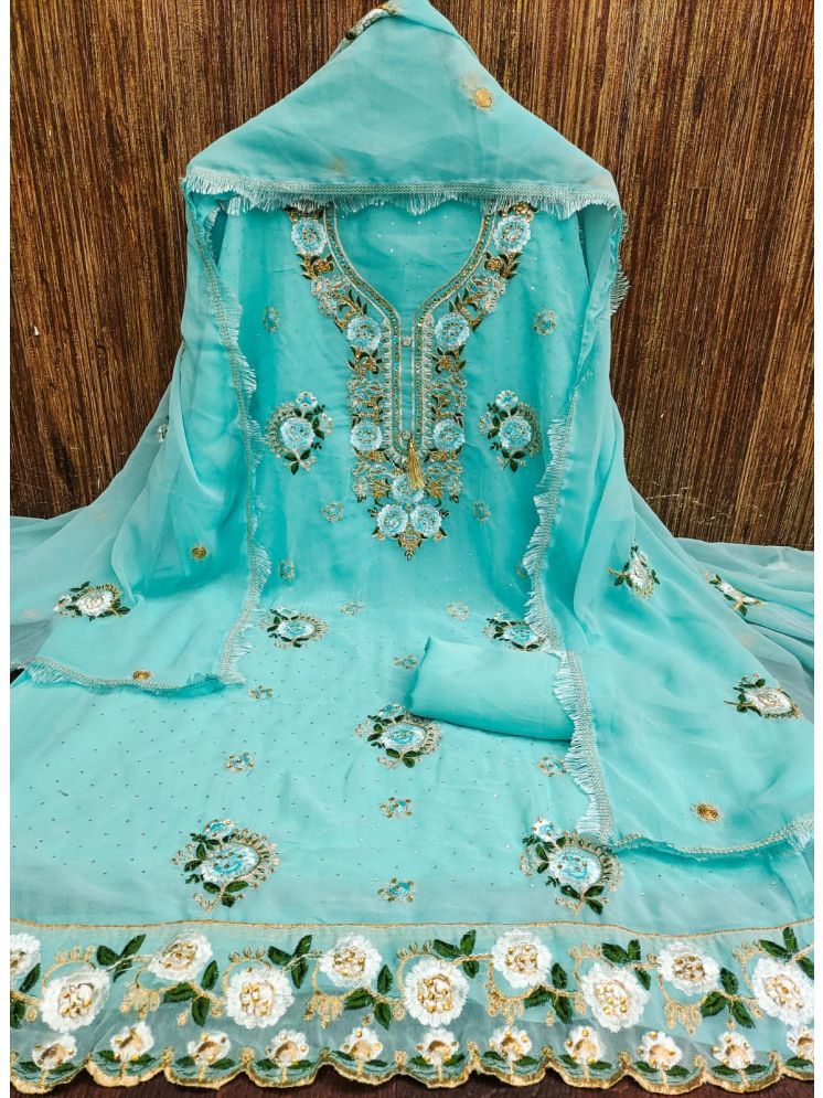     			ALSHOP Unstitched Georgette Embroidered Dress Material - Light Blue ( Pack of 1 )