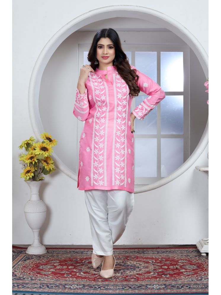     			Aika Rayon Embroidered A-line Women's Kurti - Pink ( Pack of 1 )