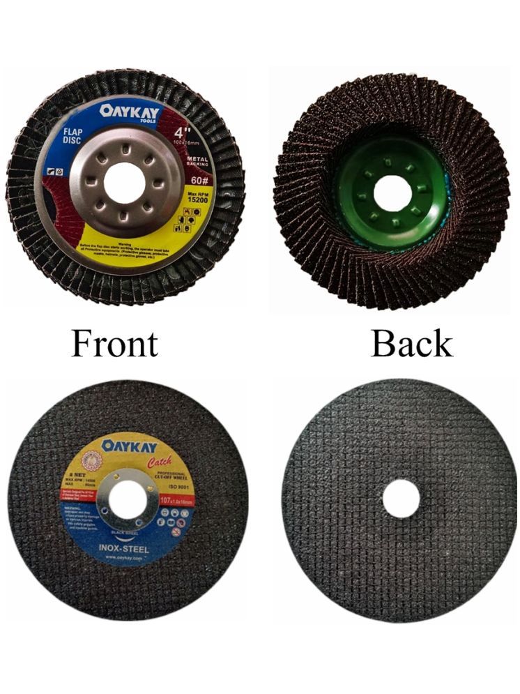     			Heavy Duty Cutting Wheel Catch Black 4 inch & Flap Disc 4x60 Grit Metal Backing (Pack of 5+5 Pcs) Oaykay Tools