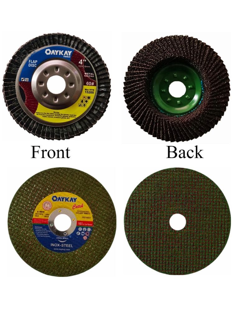     			Heavy Duty Flap Disc 4x60 Grit Metal Backing & Cutting Wheel Catch Green 4 inch 2 net (Pack of 5+5 pcs) Oaykay Tools