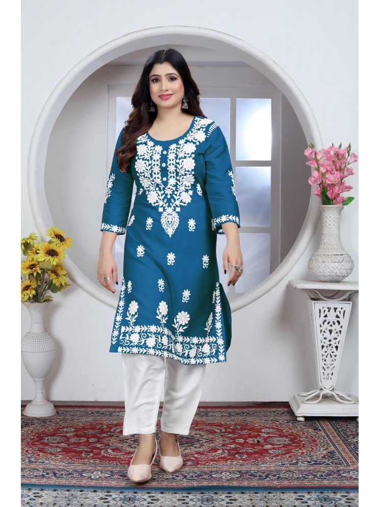     			JULEE Rayon Embroidered Kurti With Pants Women's Stitched Salwar Suit - Teal ( Pack of 1 )