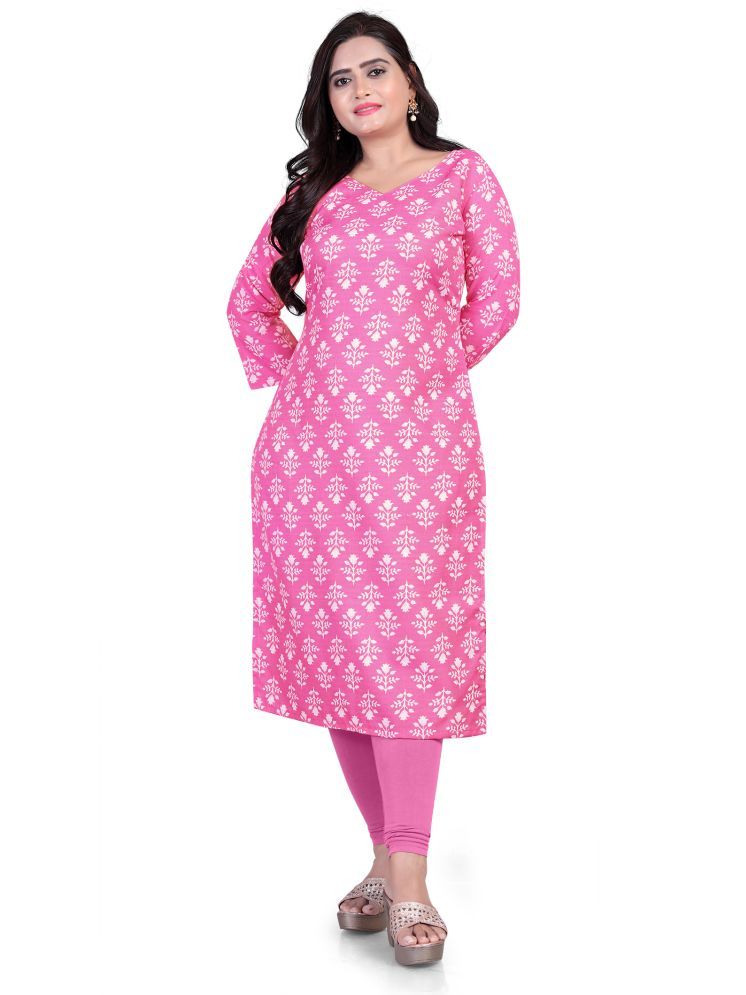     			Krihani Cotton Blend Printed A-line Women's Kurti - Pink ( Pack of 1 )