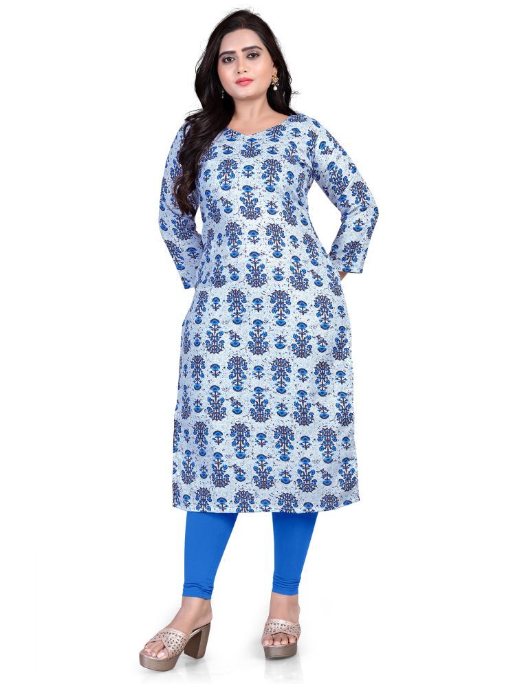     			Krihani Cotton Blend Printed A-line Women's Kurti - Blue ( Pack of 1 )