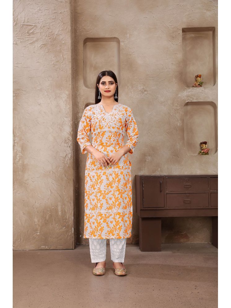     			Lady Shopi Rayon Embroidered Kurti With Palazzo Women's Stitched Salwar Suit - Yellow ( Pack of 1 )