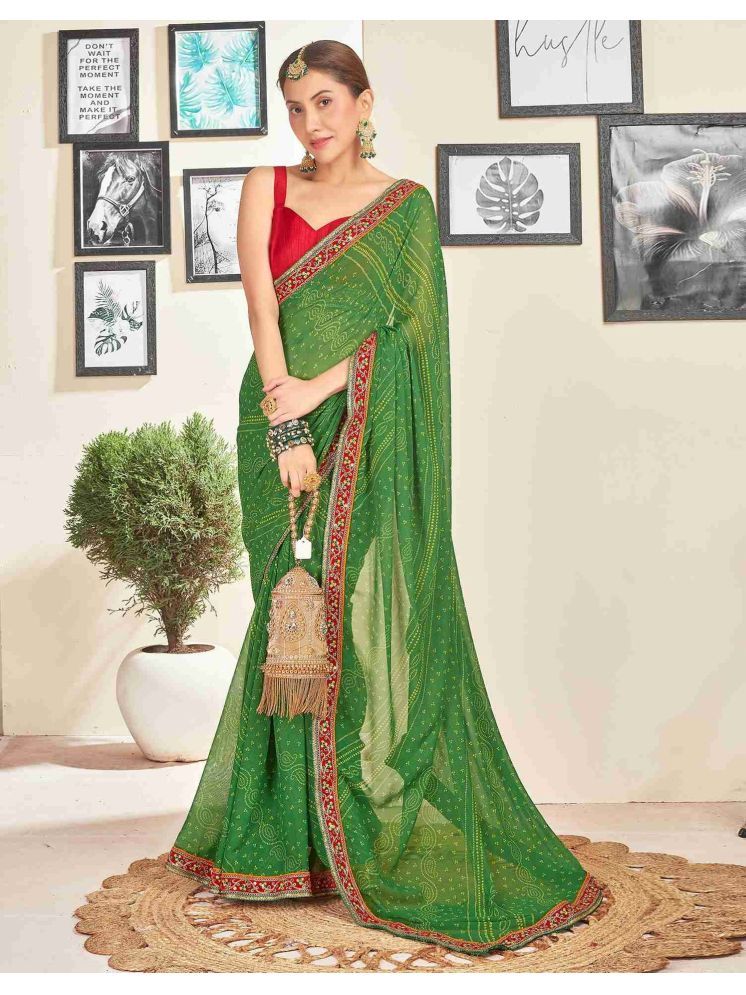     			Nandini Creation Chiffon Printed Saree With Blouse Piece - Green ( Pack of 1 )