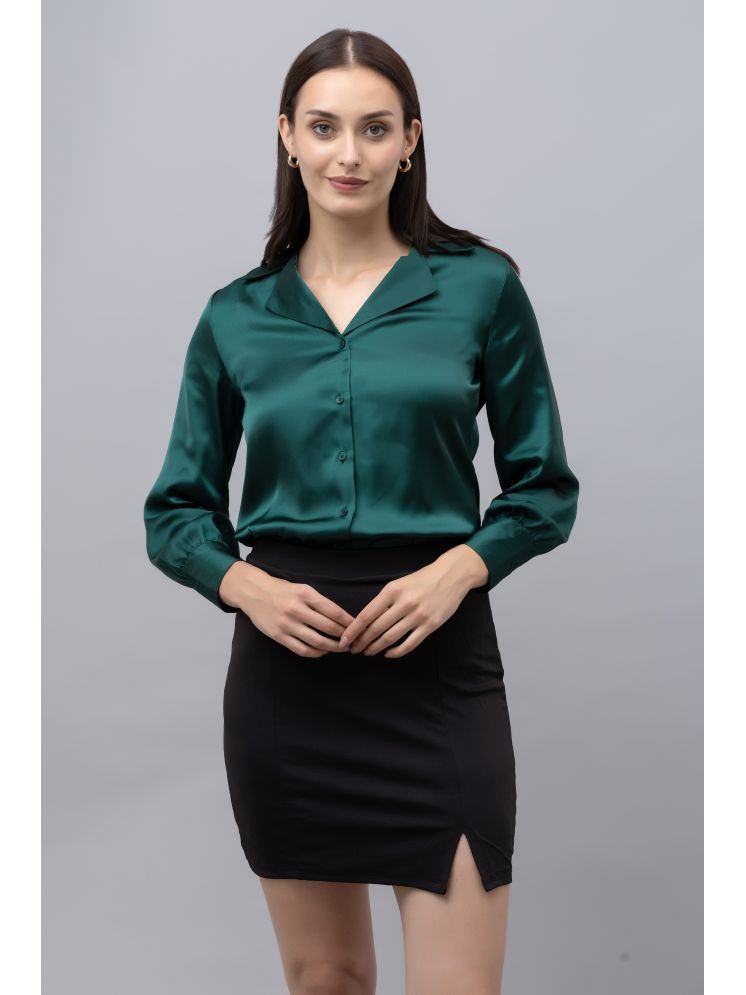     			Purys Green Satin Women's Shirt Style Top ( Pack of 1 )