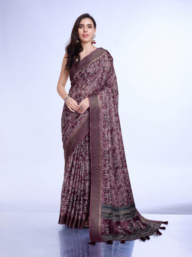     			Rekha Maniyar Silk Printed Saree With Blouse Piece - Purple ( Pack of 1 )