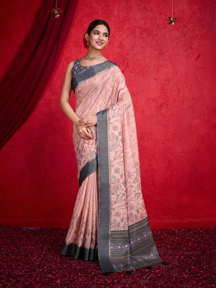     			Rekha Maniyar Silk Printed Saree With Blouse Piece - Pink ( Pack of 1 )