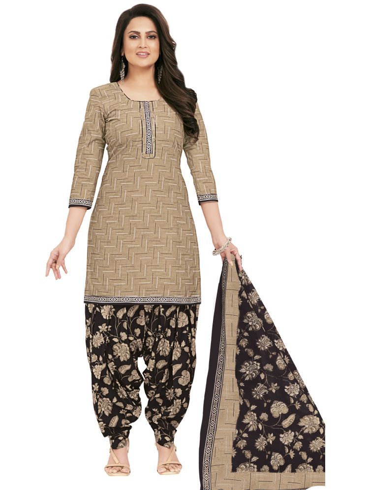     			SIMMU Cotton Printed Kurti With Patiala Women's Stitched Salwar Suit - Brown ( Pack of 1 )