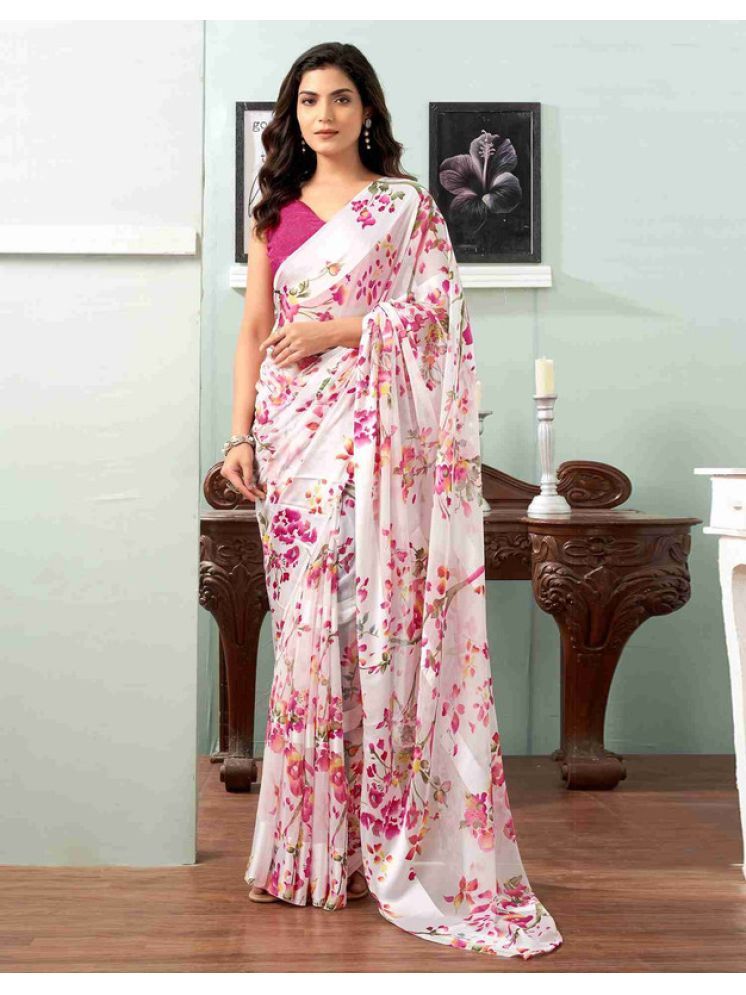     			Sanjana Silk Georgette Printed Saree With Blouse Piece - Pink ( Pack of 1 )