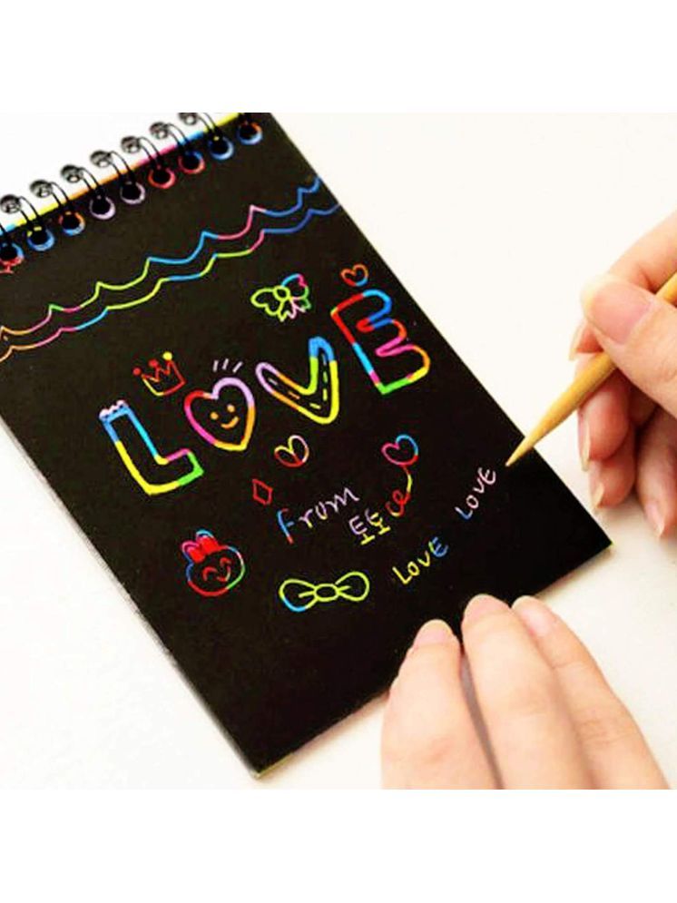     			Scratch Notepad with Magical Rainbow Color, Pencil Stick Notepad for Kids  (Pack of 3 Random design )