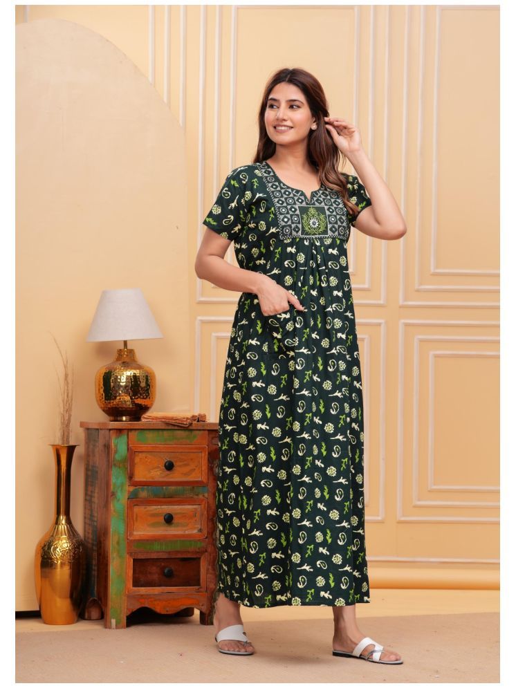     			Shri Krishna Fabric Green Cotton Women's Nightwear Nighty & Night Gowns ( Pack of 1 )