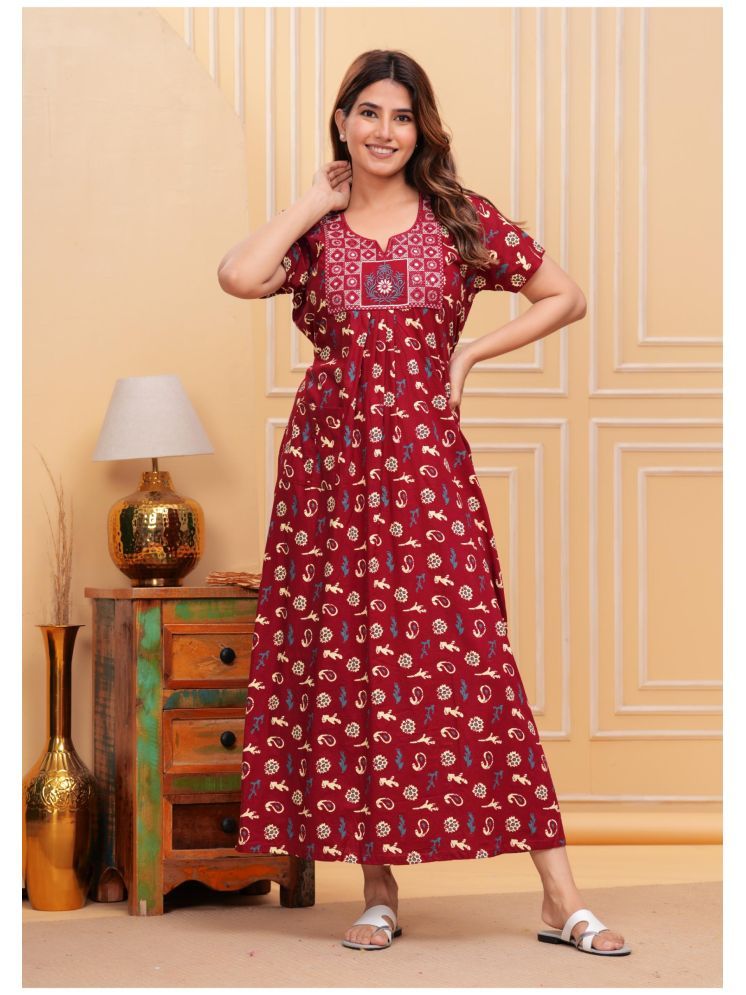     			Shri Krishna Fabric Maroon Cotton Women's Nightwear Nighty & Night Gowns ( Pack of 1 )