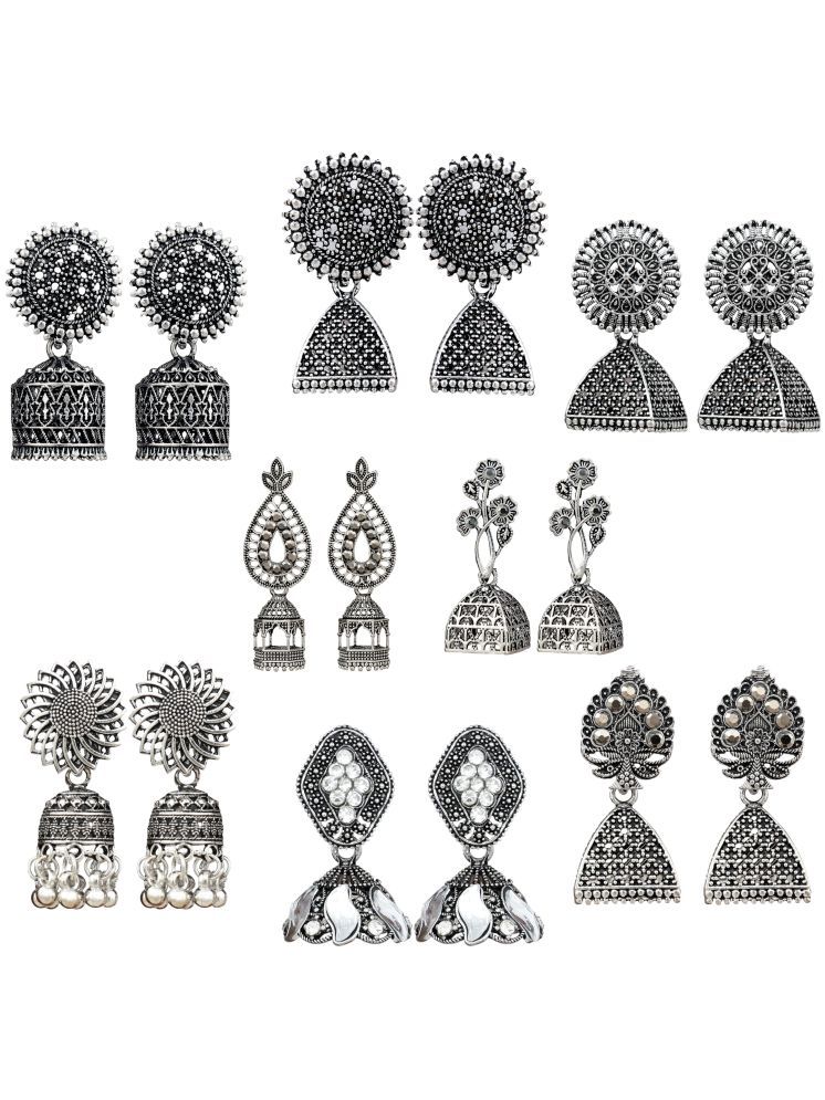     			Thrillz Silver Jhumki Earrings ( Pack of 8 )