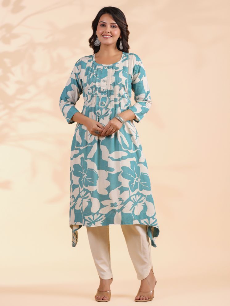     			Vbuyz Cotton Printed Kurti With Pants Women's Stitched Salwar Suit - Blue ( Pack of 1 )