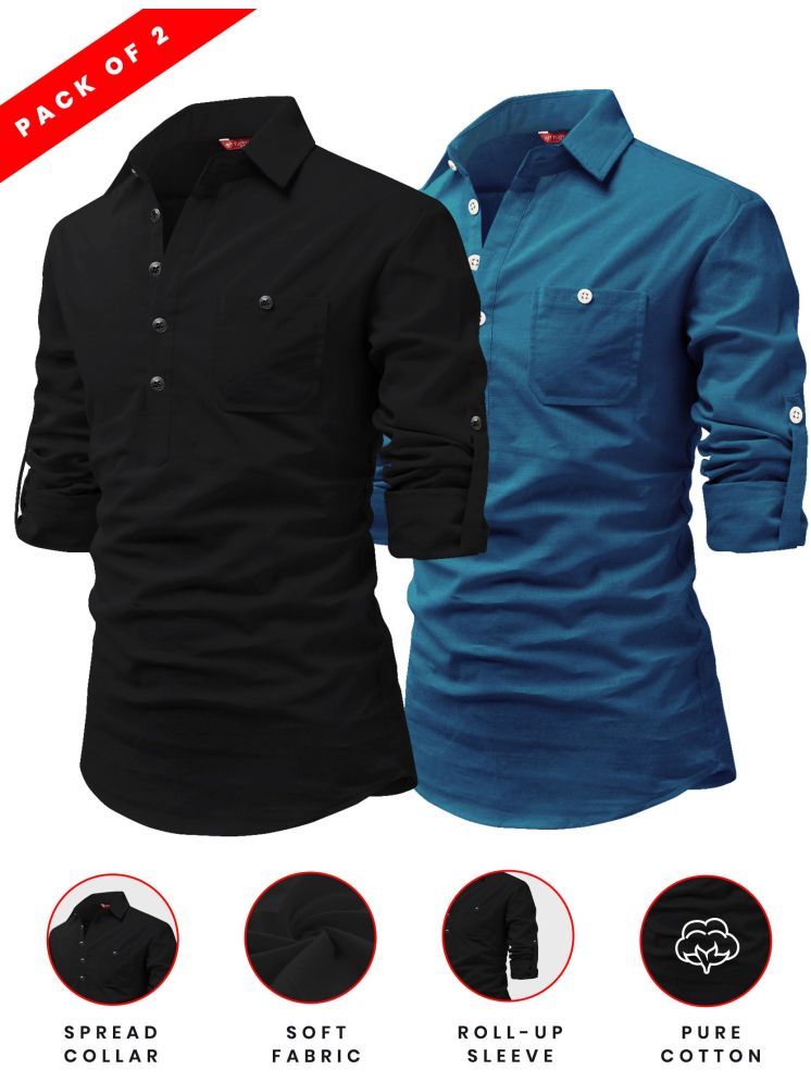     			Yugnik Blue Cotton Men's Shirt Style Kurta ( Pack of 2 )