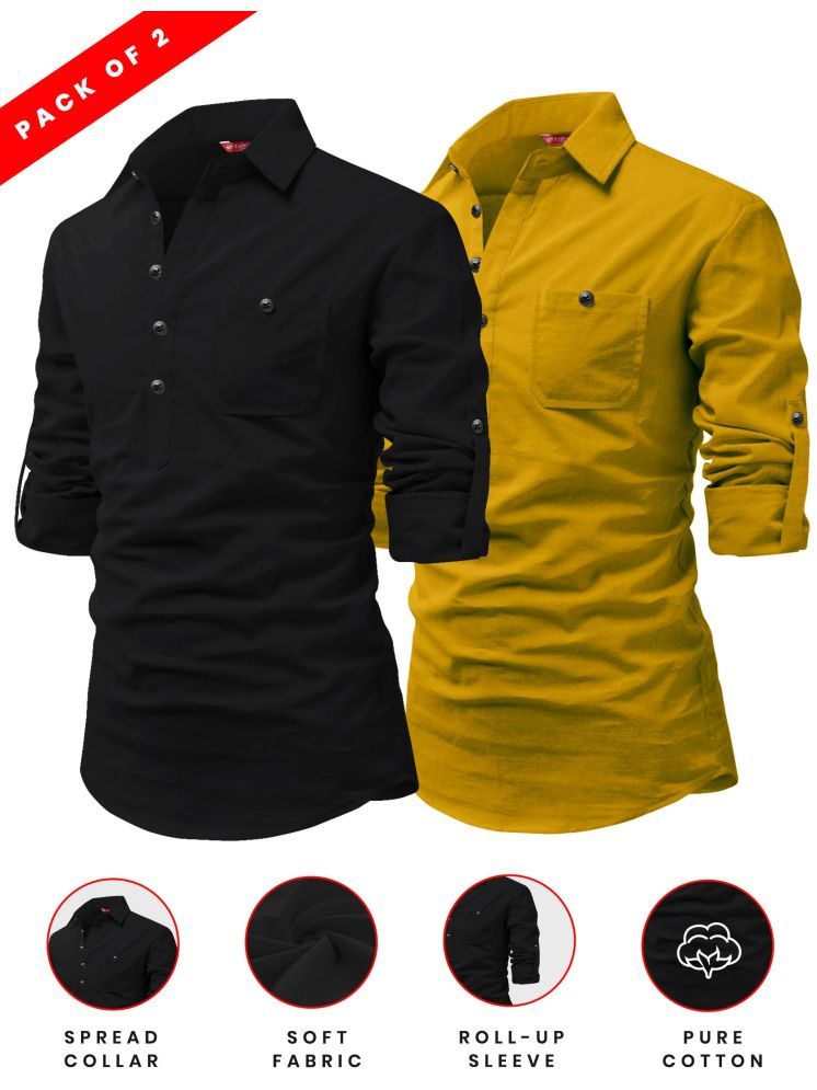     			Yugnik Yellow Cotton Men's Shirt Style Kurta ( Pack of 2 )