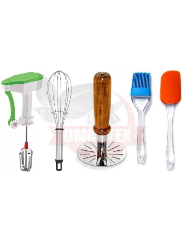     			omortex Multicolor Virgin Plastic Blender, Spatula, Masher, Whisk, Brush ( Set of 5 )