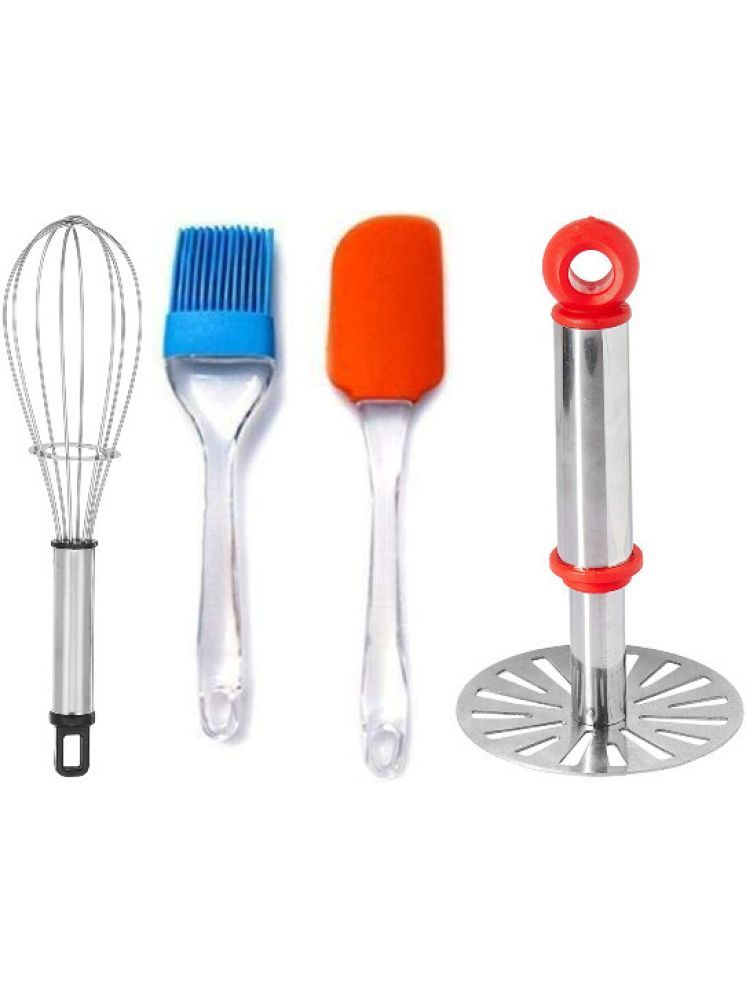     			omortex Multicolor Virgin Plastic Whisk, Masher, Spatula, Brush ( Set of 4 )