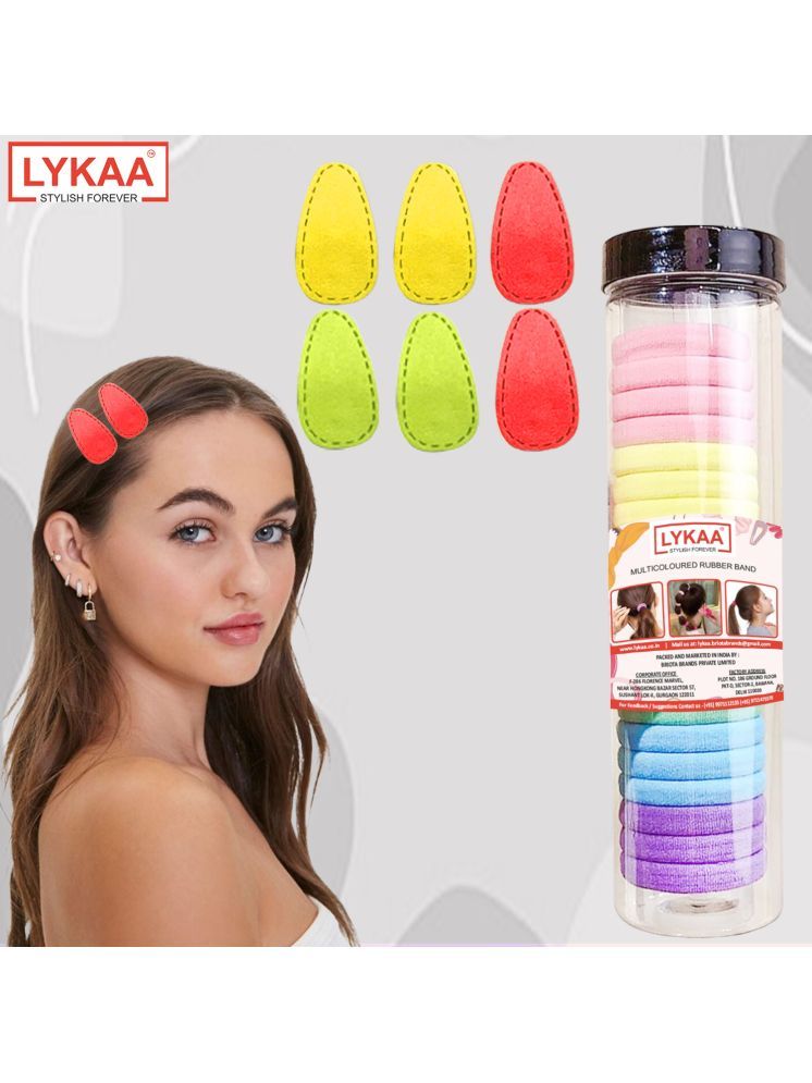     			Lykaa Tic Tac Hair Clips and Stylish Soft Stretchable Rubber Bands For Girls - 26 Pcs (Multicolor)