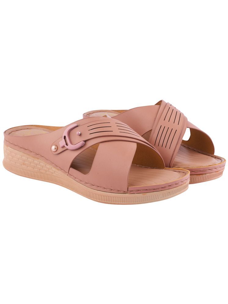     			Shoetopia Peach Women's Slip On Heels