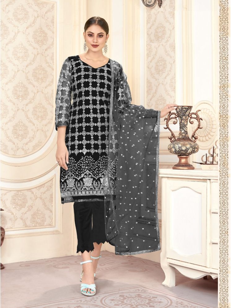     			Varni Fabrics Unstitched Net Embroidered Dress Material - Black ( Pack of 1 )