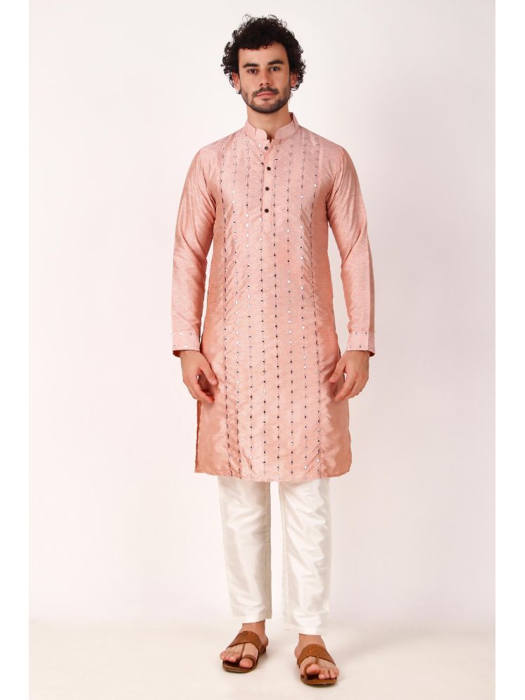     			koshin Pink Silk Regular Fit Men's Kurta Pyjama Set ( Pack of 1 )