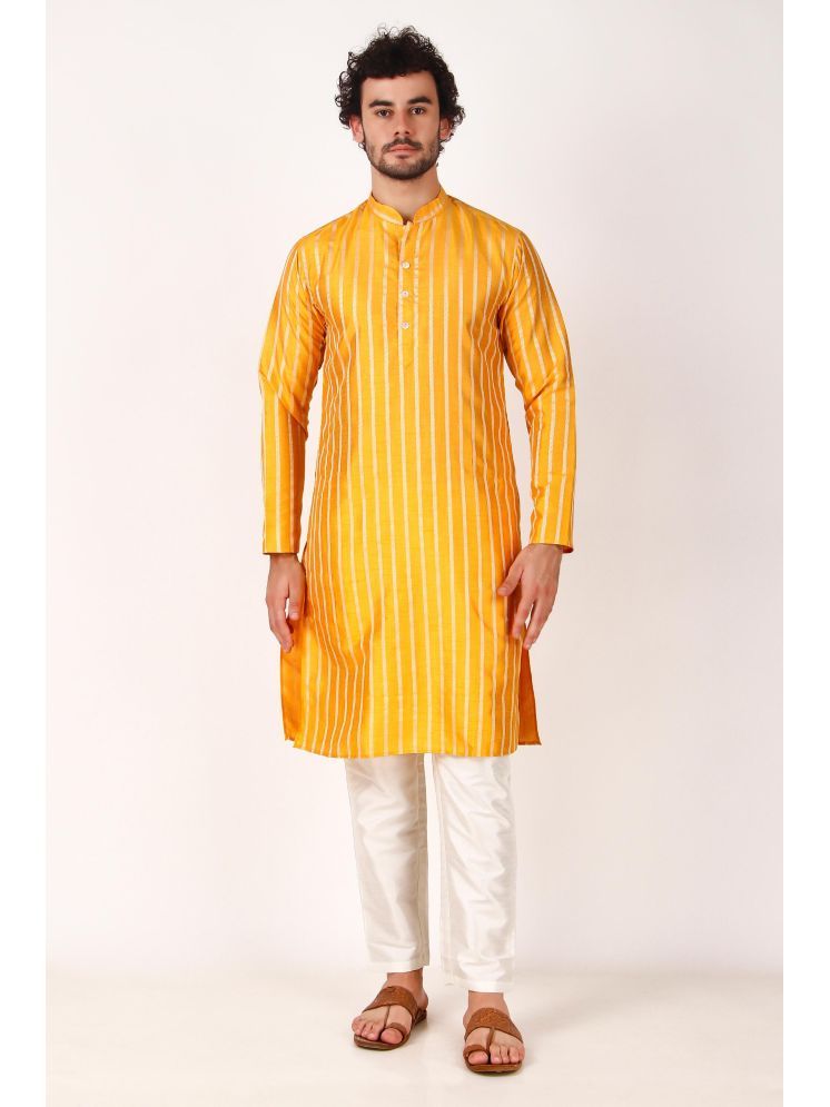     			koshin Yellow Silk Regular Fit Men's Kurta Pyjama Set ( Pack of 1 )