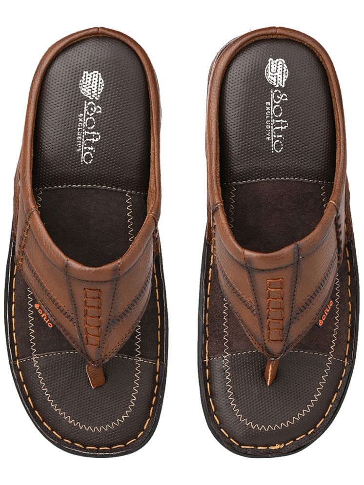     			softio Brown Men's Leather Slipper